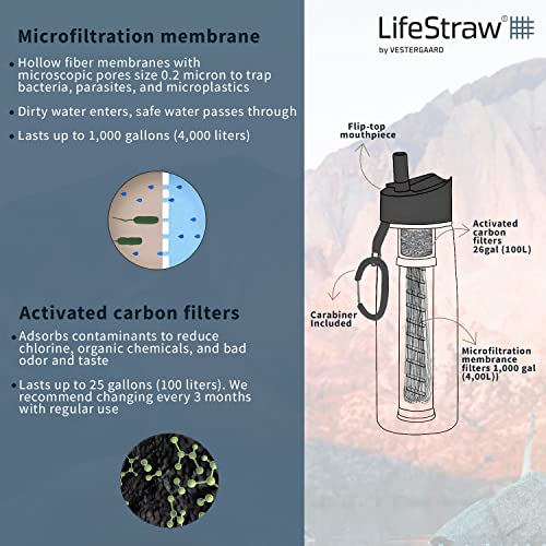 LifeStraw Go Water Filter Bottle with 2-Stage Integrated Filter Straw for Hiking